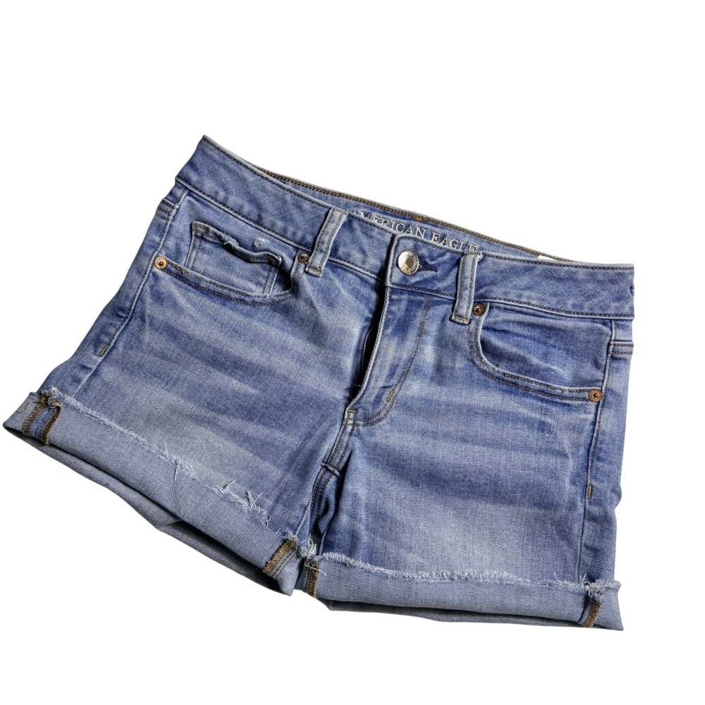 American Eagle Womens 6 Midi Denim Shorts Light Wash Super Stretch Summer Beach